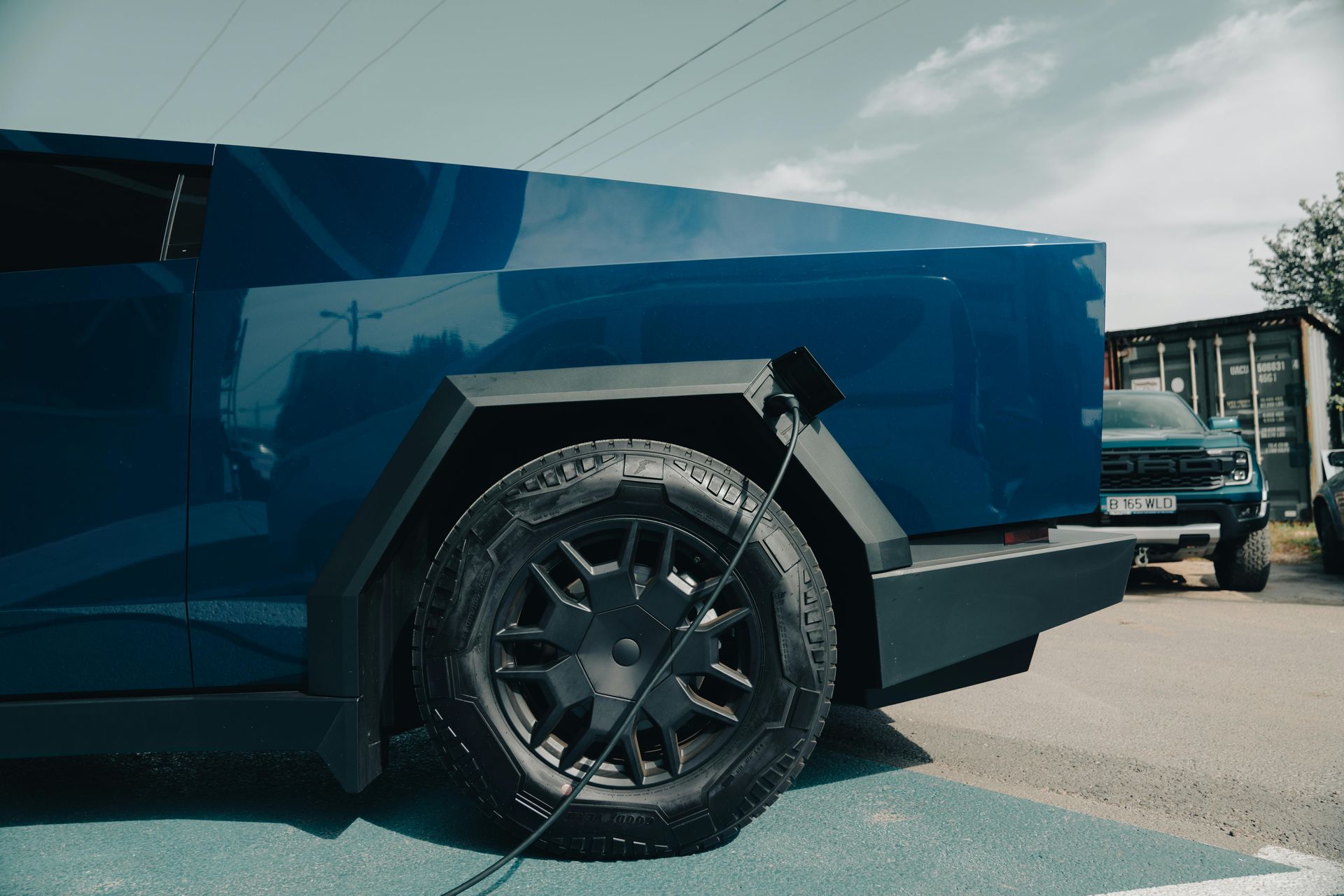 Tesla CyberTruck in Custom Blue Metallic vinyl wrap