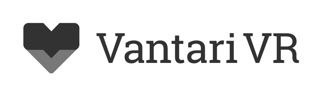 A black and white logo for vantari vr with a heart in the middle.