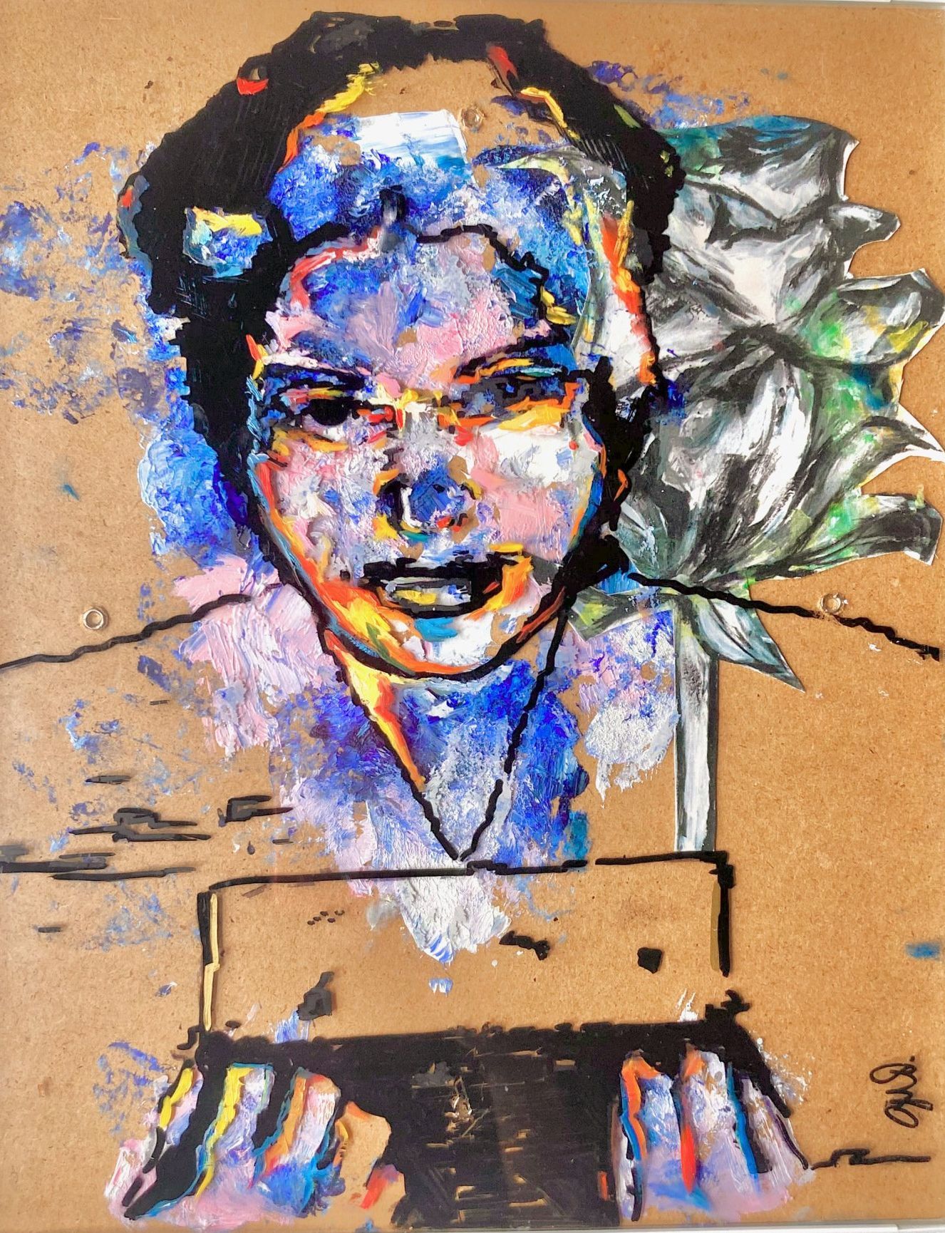 A painting of a woman with a flower in her hair