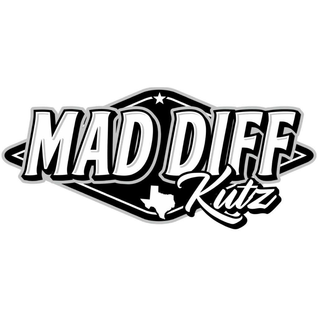 Logo for "Mad Diff Kutz" with stylized text, Texas outline, and star.