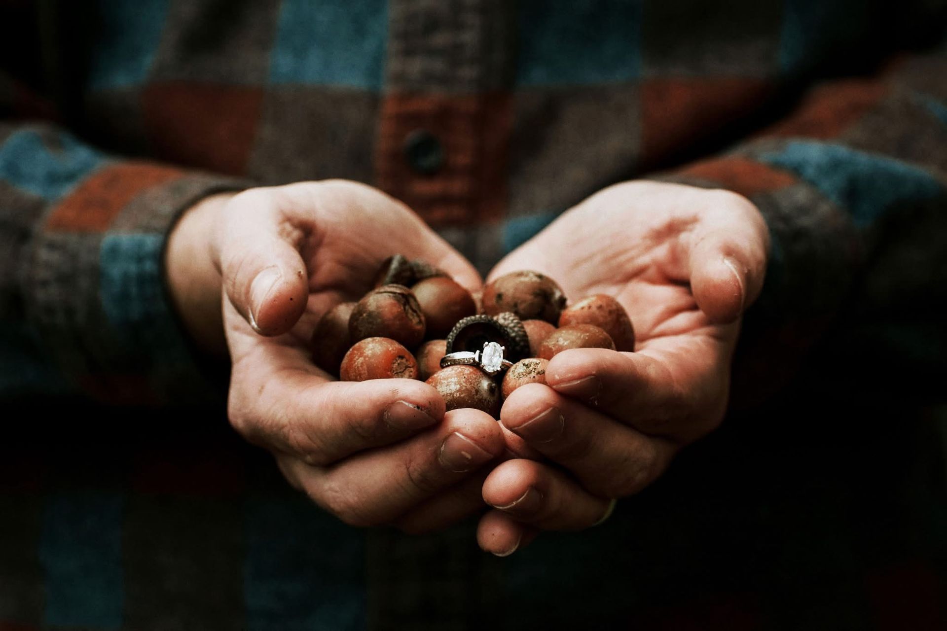 A person is holding a pile of nuts in their hands.