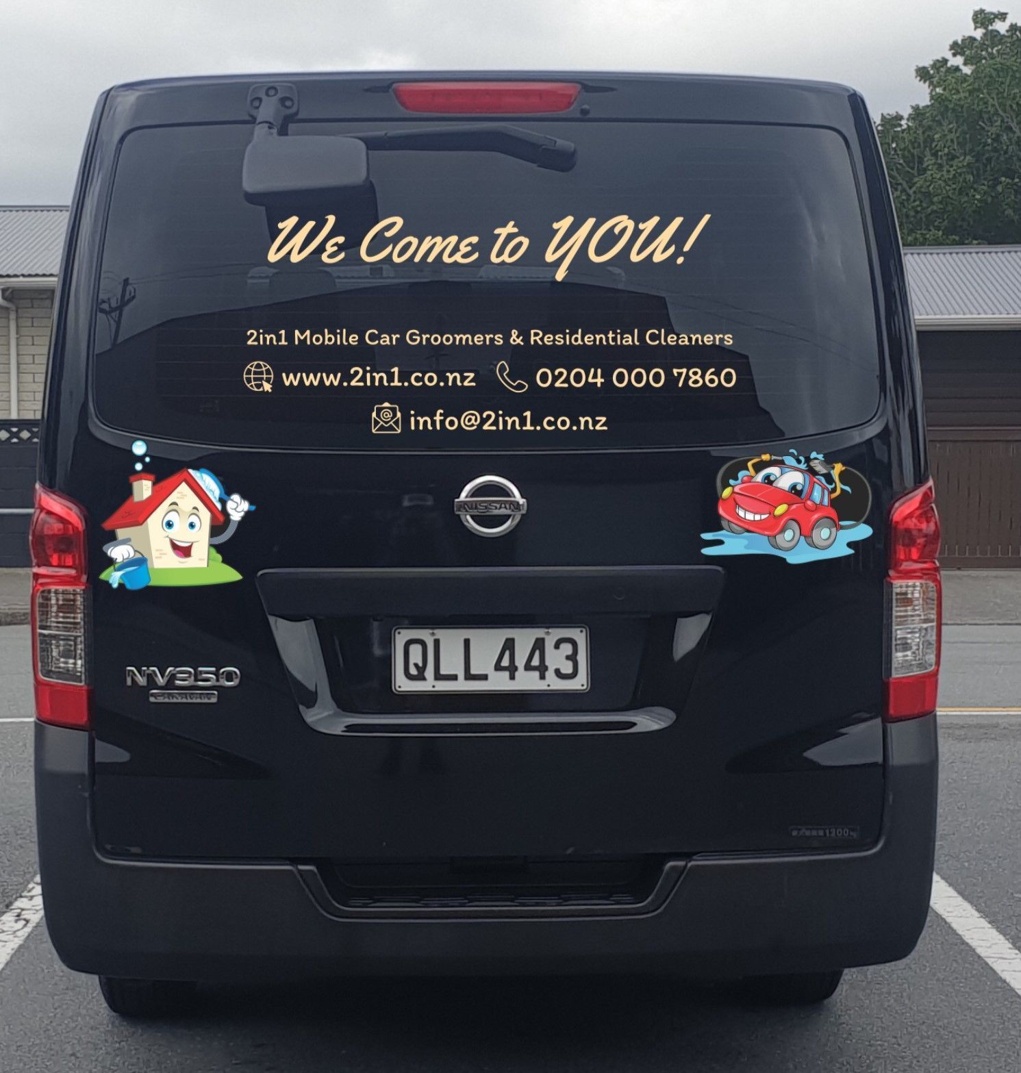 The back of a black van says we come to you