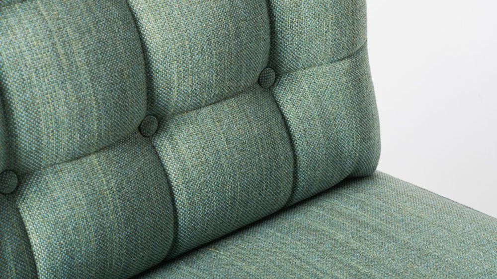 Close up view of the VerdEco soft seat by Agua in a teal colour, made from recycled polyster