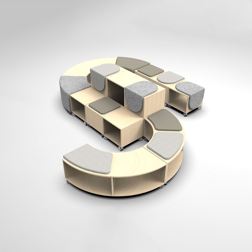 Modular furniture in the shape of the letter