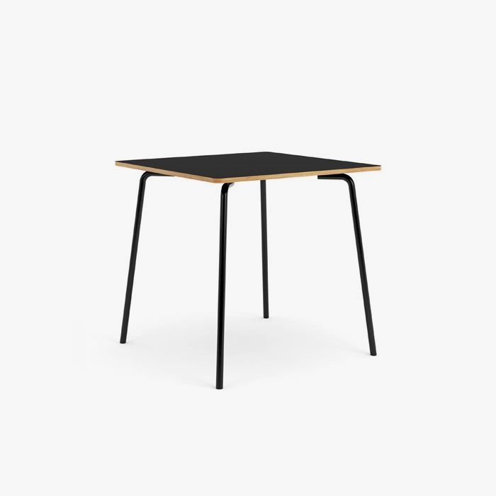 Black square table with black legs on a white background.