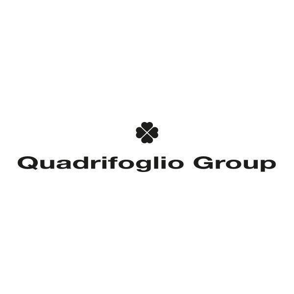 Logo of Quadrifoglio Group: black four-leaf clover above text