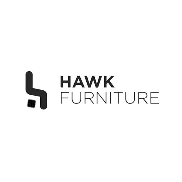 Logo for Hawk Furniture: a stylized black chair beside text