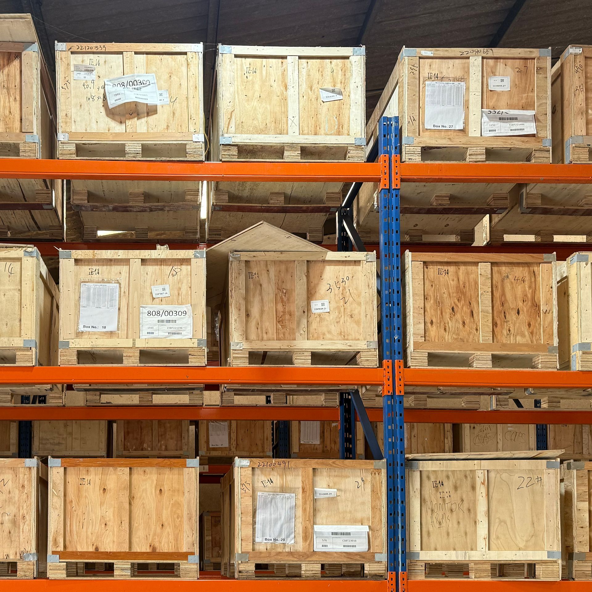 desk accessories in crates in our Ayrshire used office furniture warehouse
