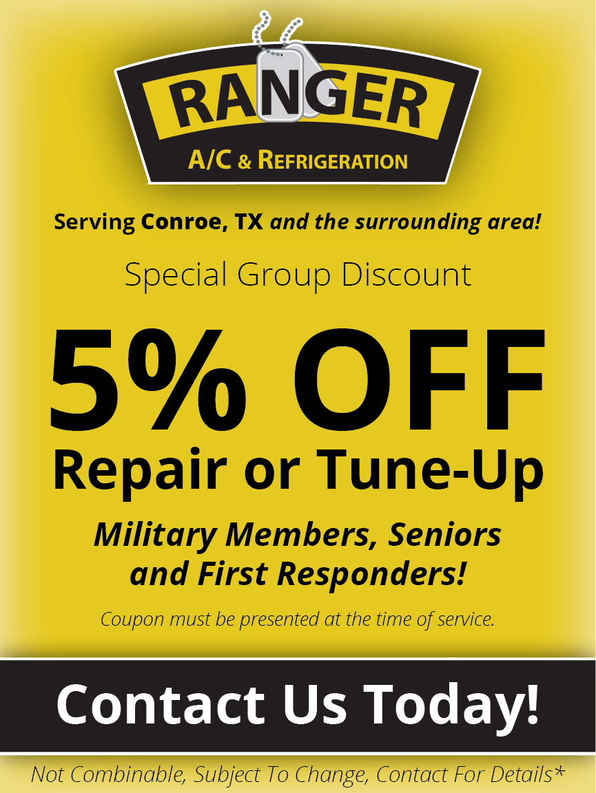 Ranger AC & Refrigeration 5% Off Repair & Tune-up Promotion for Military Members, Seniors, and First Responders. Contact Us Today Banner.