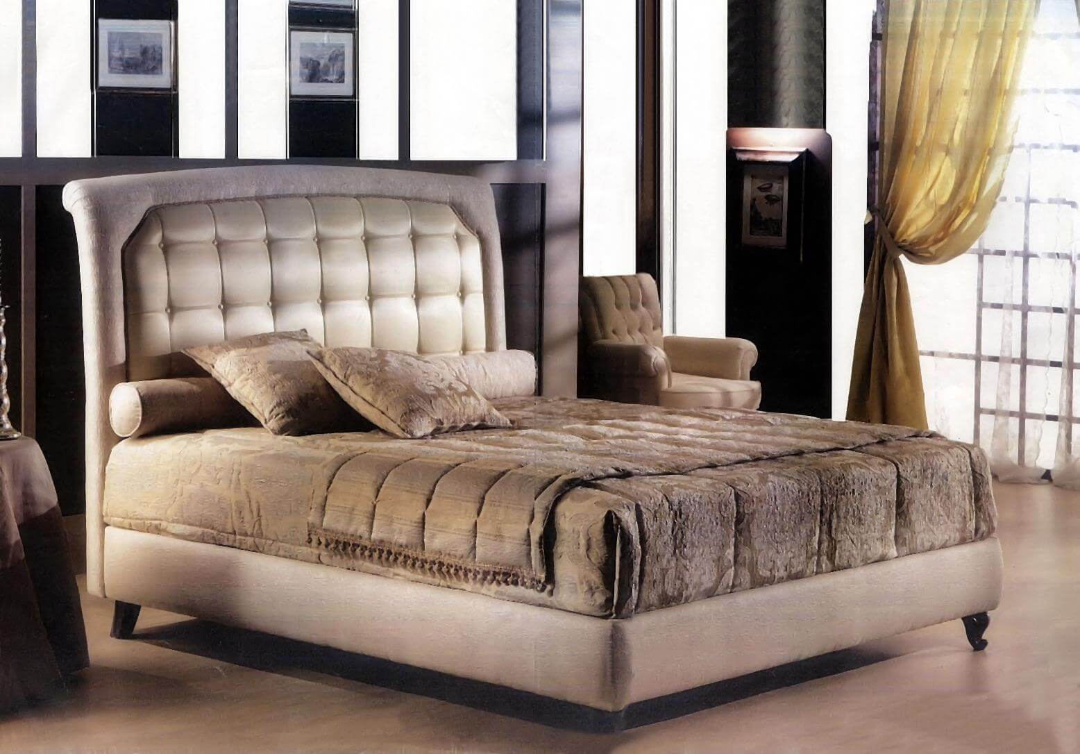 testiera letto imbottita in raso color tortora