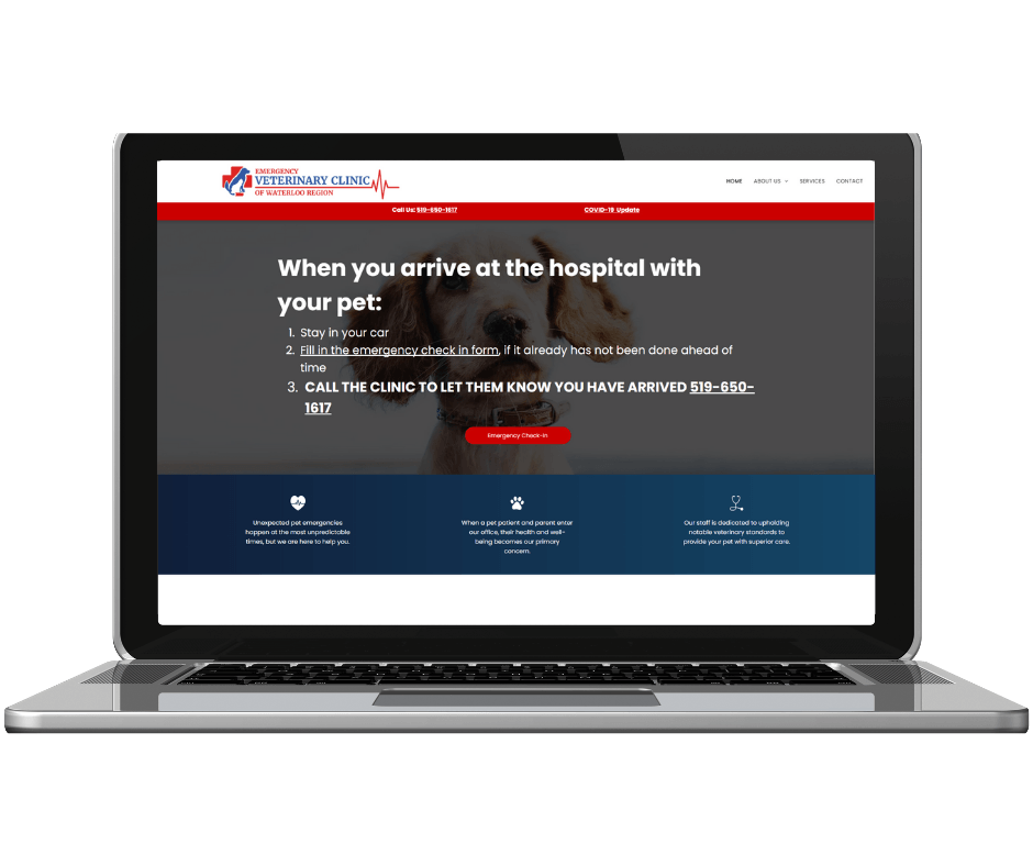 A laptop computer is open to a website that says `` when you arrive at the hospital with your pet ''.