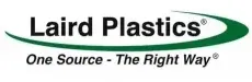 The laird plastics logo is green and white and says `` one source - the right way ''.