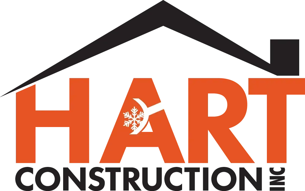 Logo for Hart Construction Inc. featuring orange text under a black roof silhouette, with a snowflake icon.