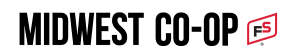 The logo for midwest co-op is black and red