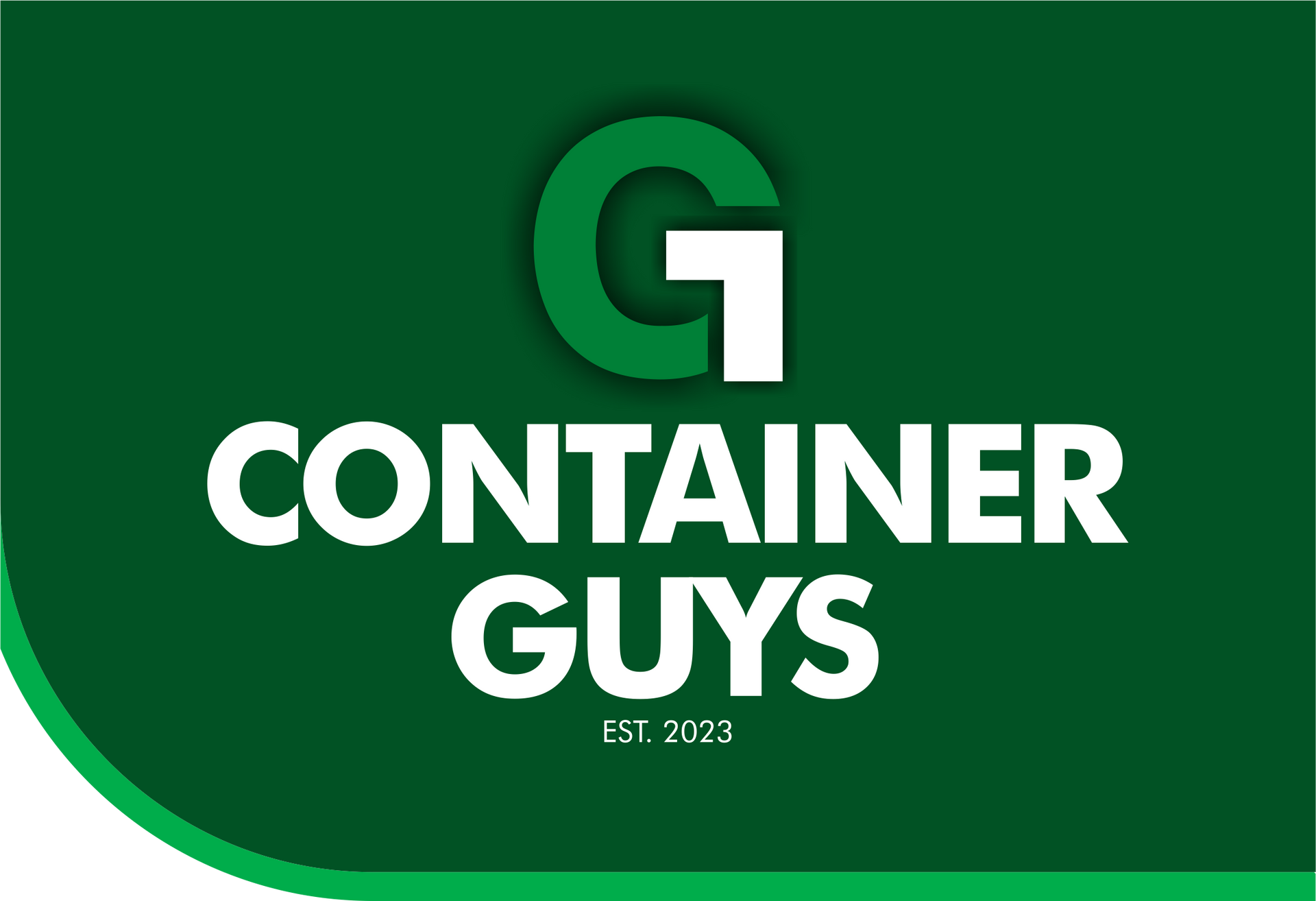 The logo for container guys is green and white.