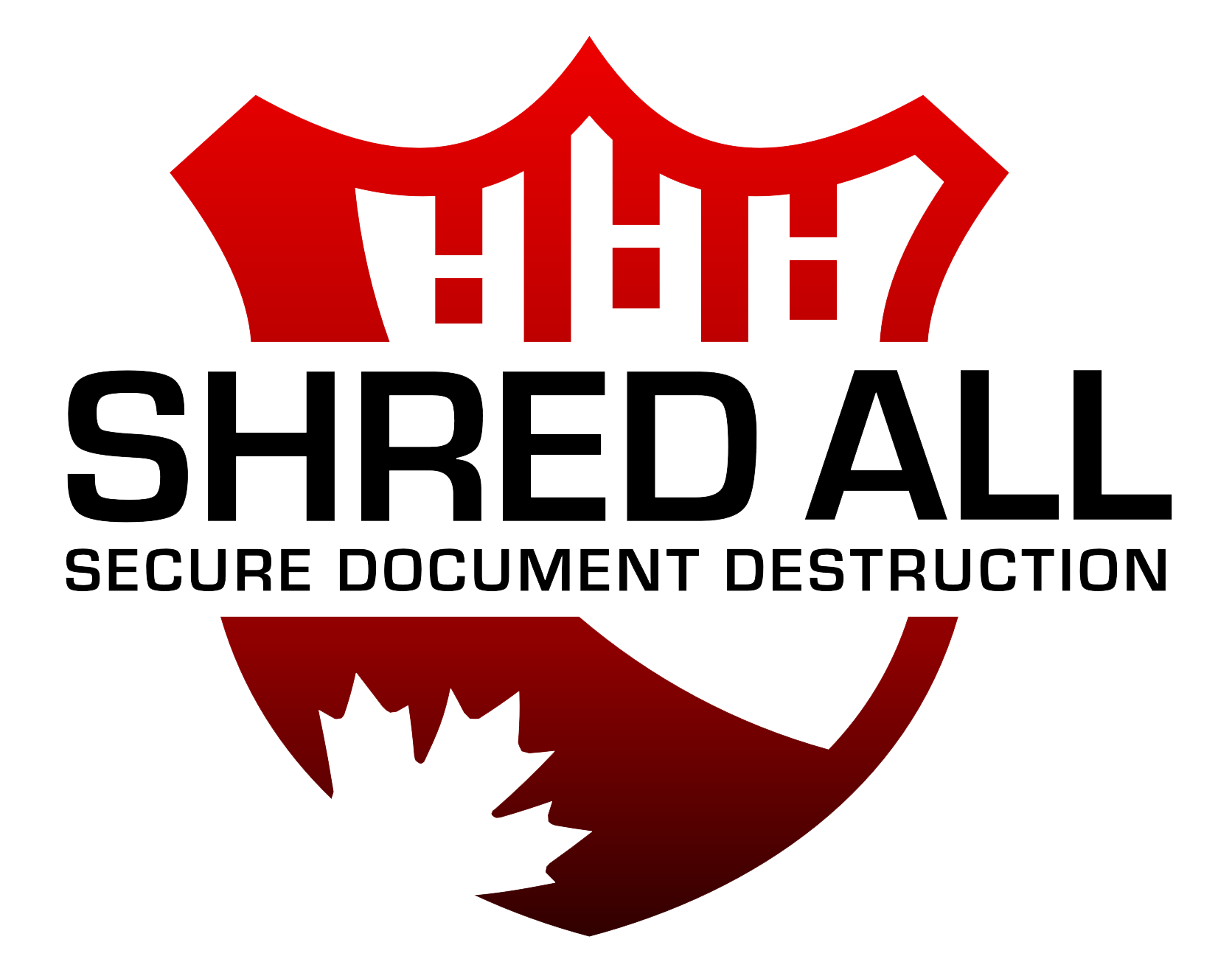 A logo for shred all secure document destruction