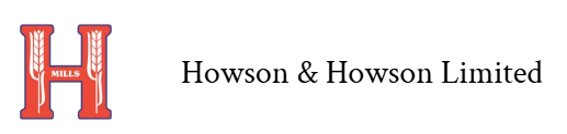 The logo for howson & howson limited is red and white