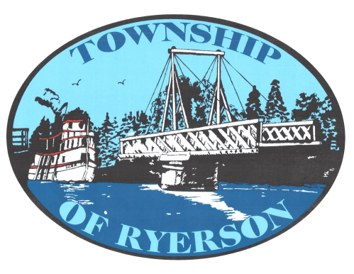 A seal for the township of ryerson shows a bridge over a body of water