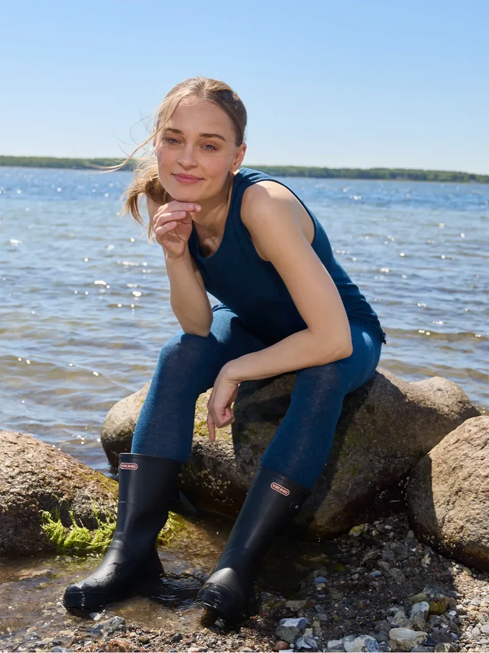 Legging merino eyelet petrol melange