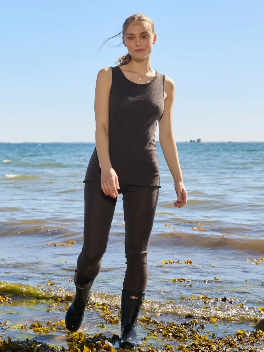 Legging merino eyelet mokka melange