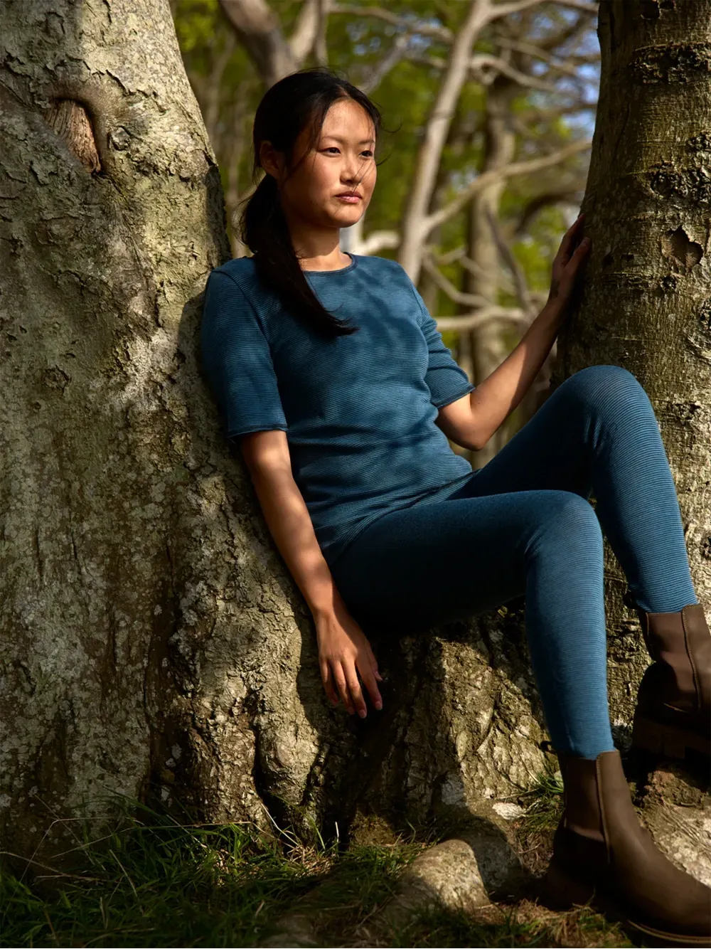 Legging merino fine stripes petrol-sage