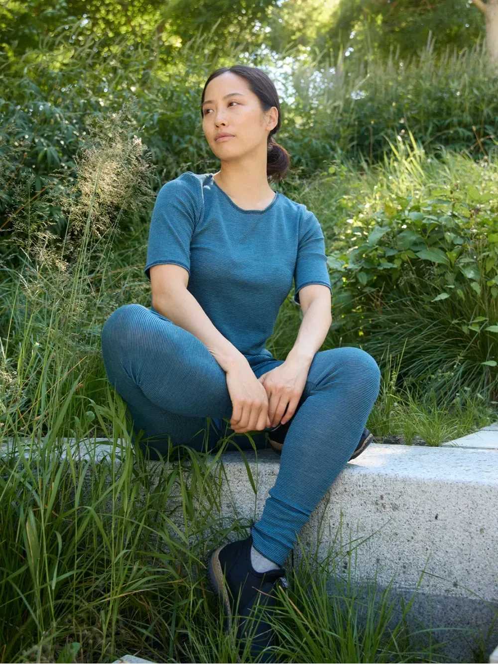 Legging merino fine stripes petrol-sage