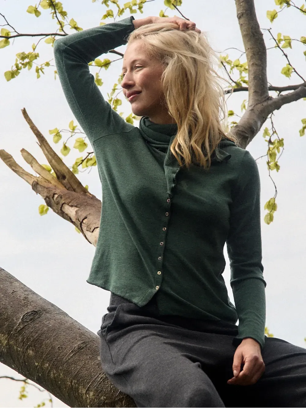 Vest merino plain pine melange