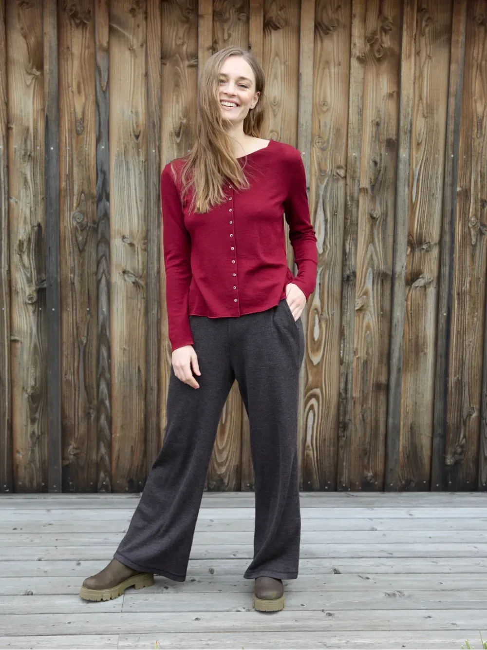 Vest merino plain dark red melange