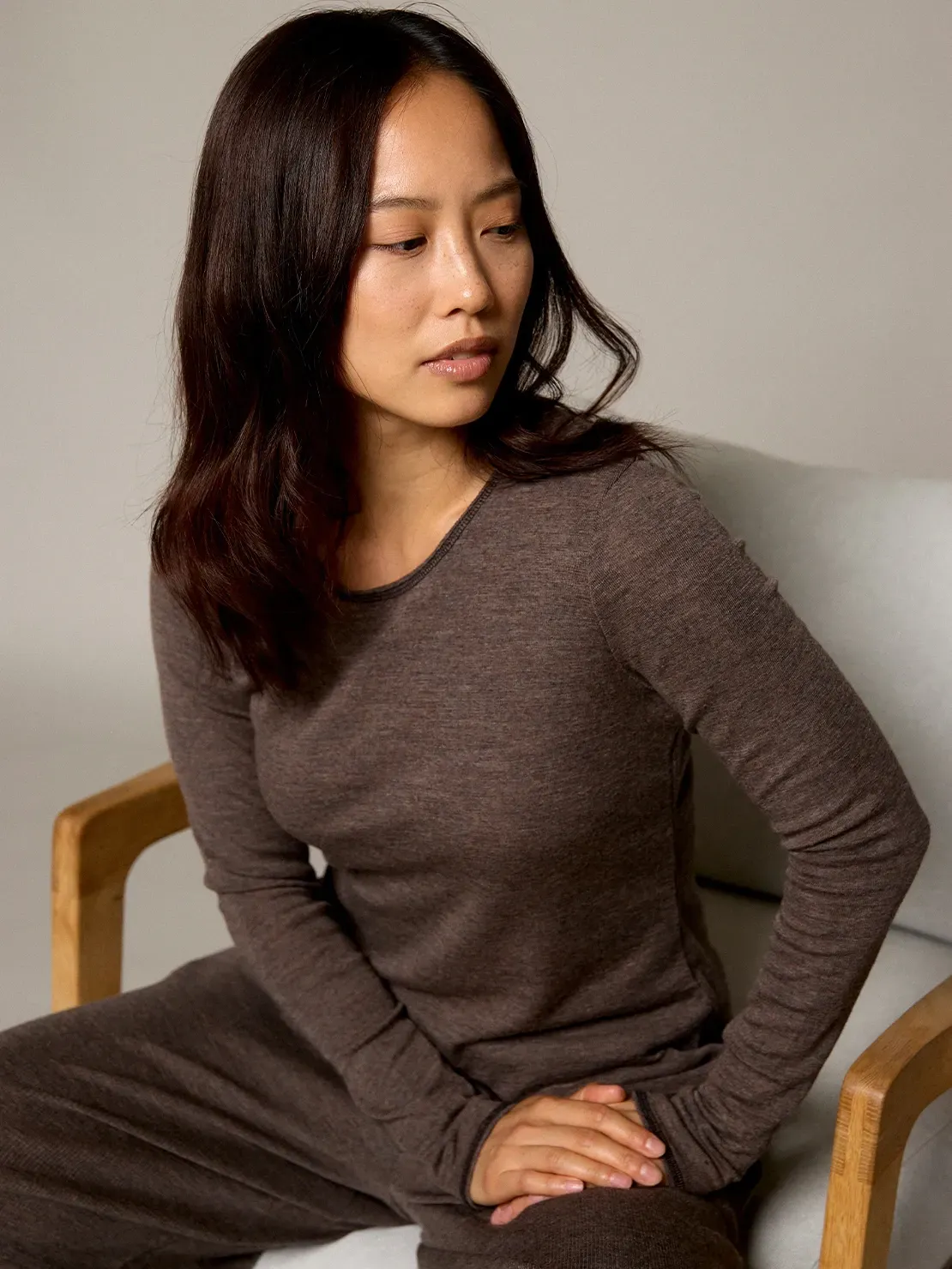 Shirt merino longsleeve plain wood melange