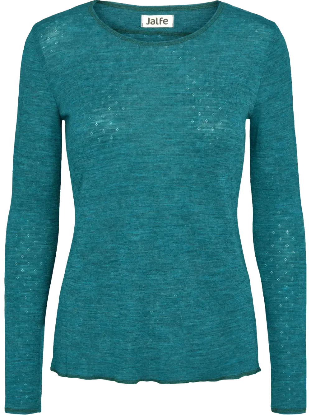 Shirt merino longsleeve eyelet turquoise melange