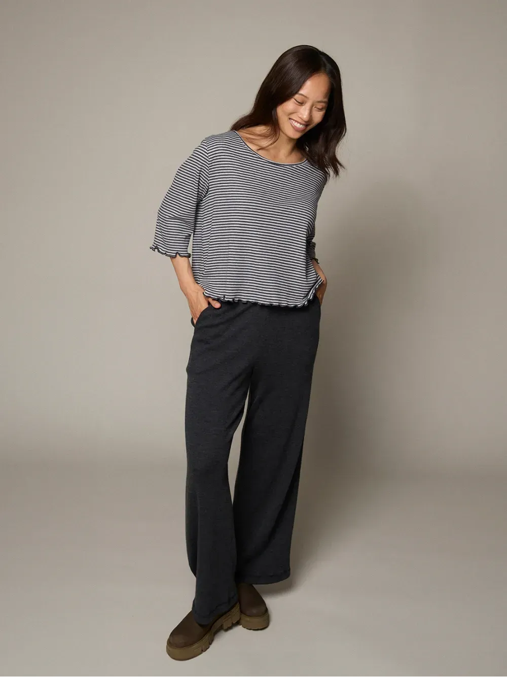 Broek merino rib  anthracite melange