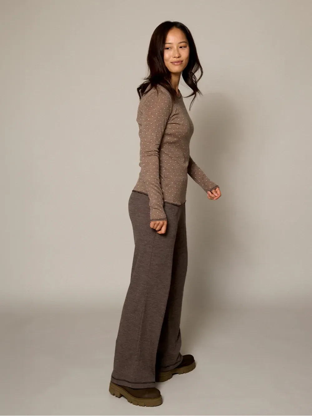Broek merino rib wood melange