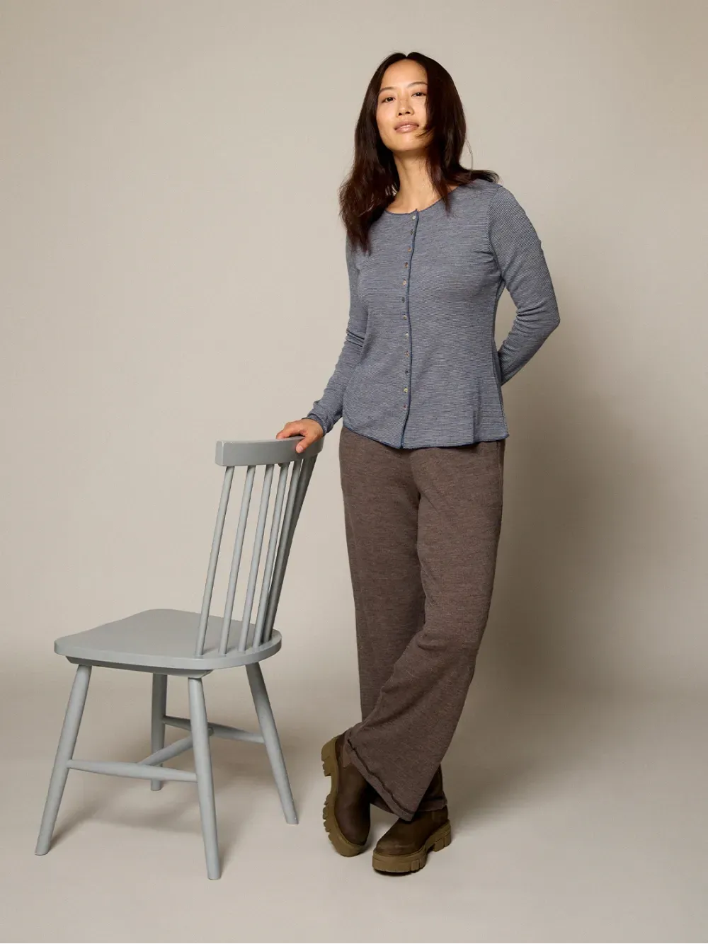 Broek merino rib wood melange