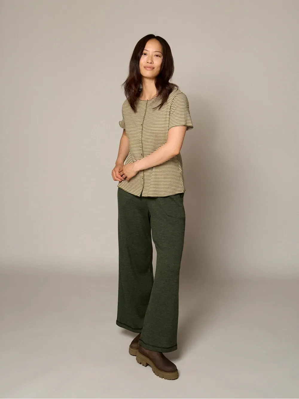 Broek merino rib pine melange