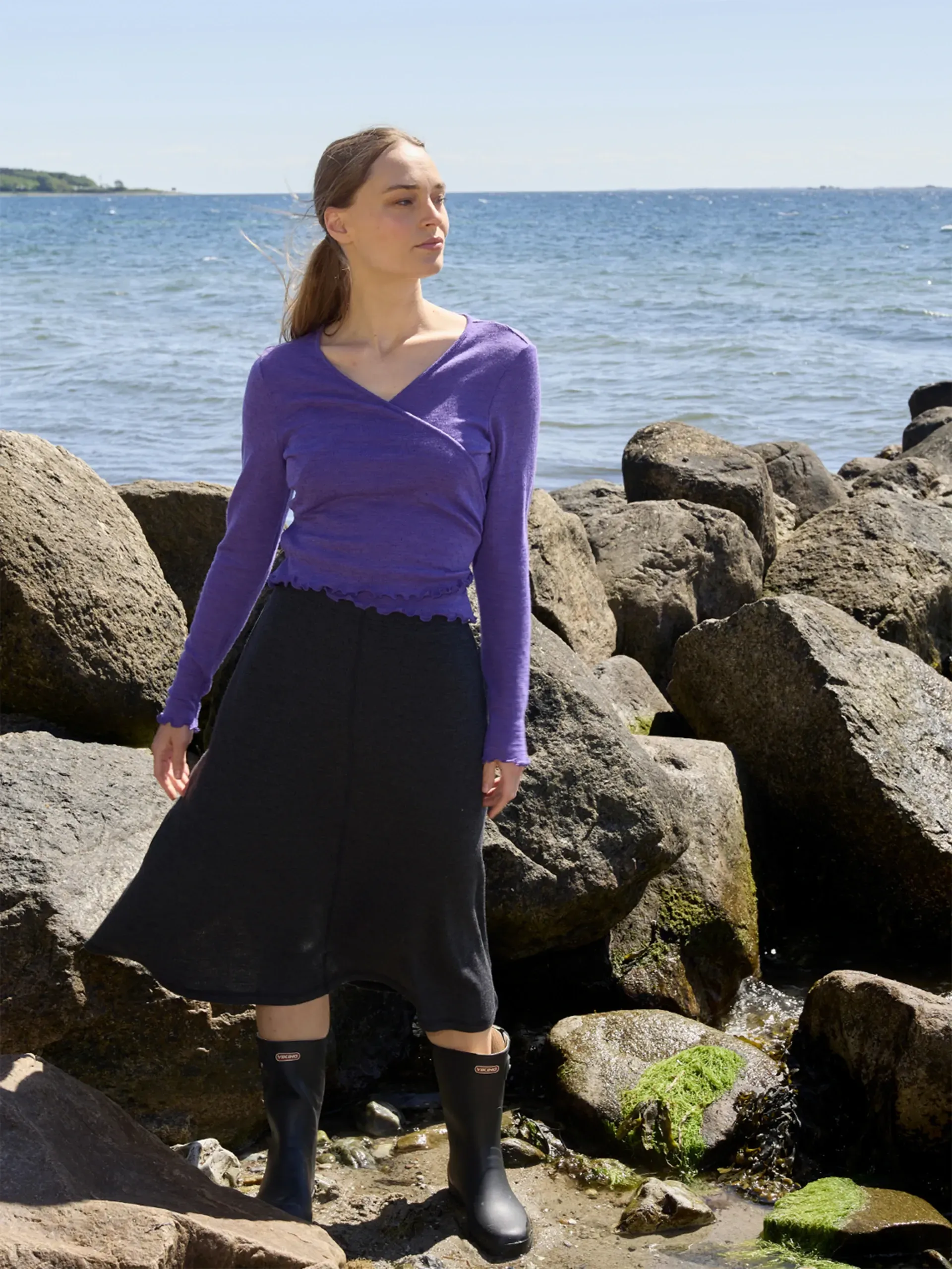 Wikkelvestje merino eyelet violet melange