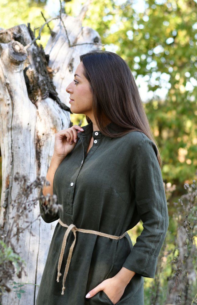 Overhemdjurk met riem donkergroen