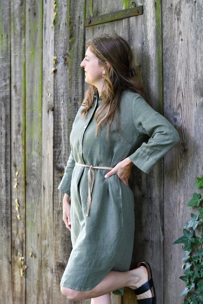 Overhemdjurk met riem donkergroen