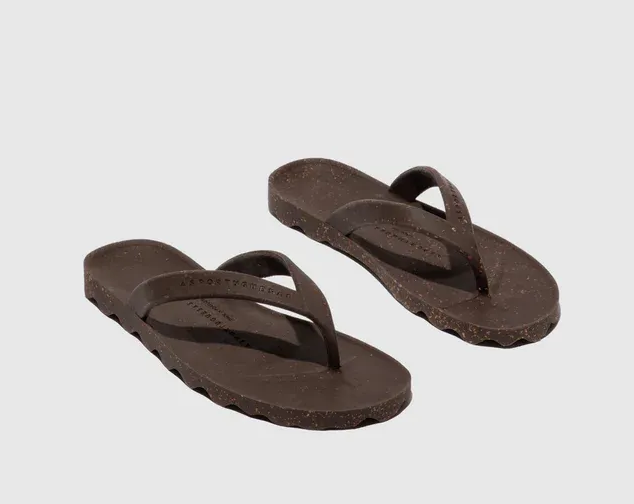 Duurzame slippers/flipflops van natuurrubber en kurk donkerbruin