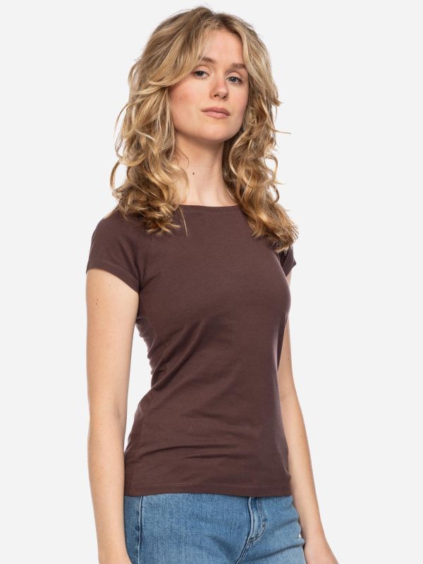 Damesshirt korte mouw biologisch katoen coffee