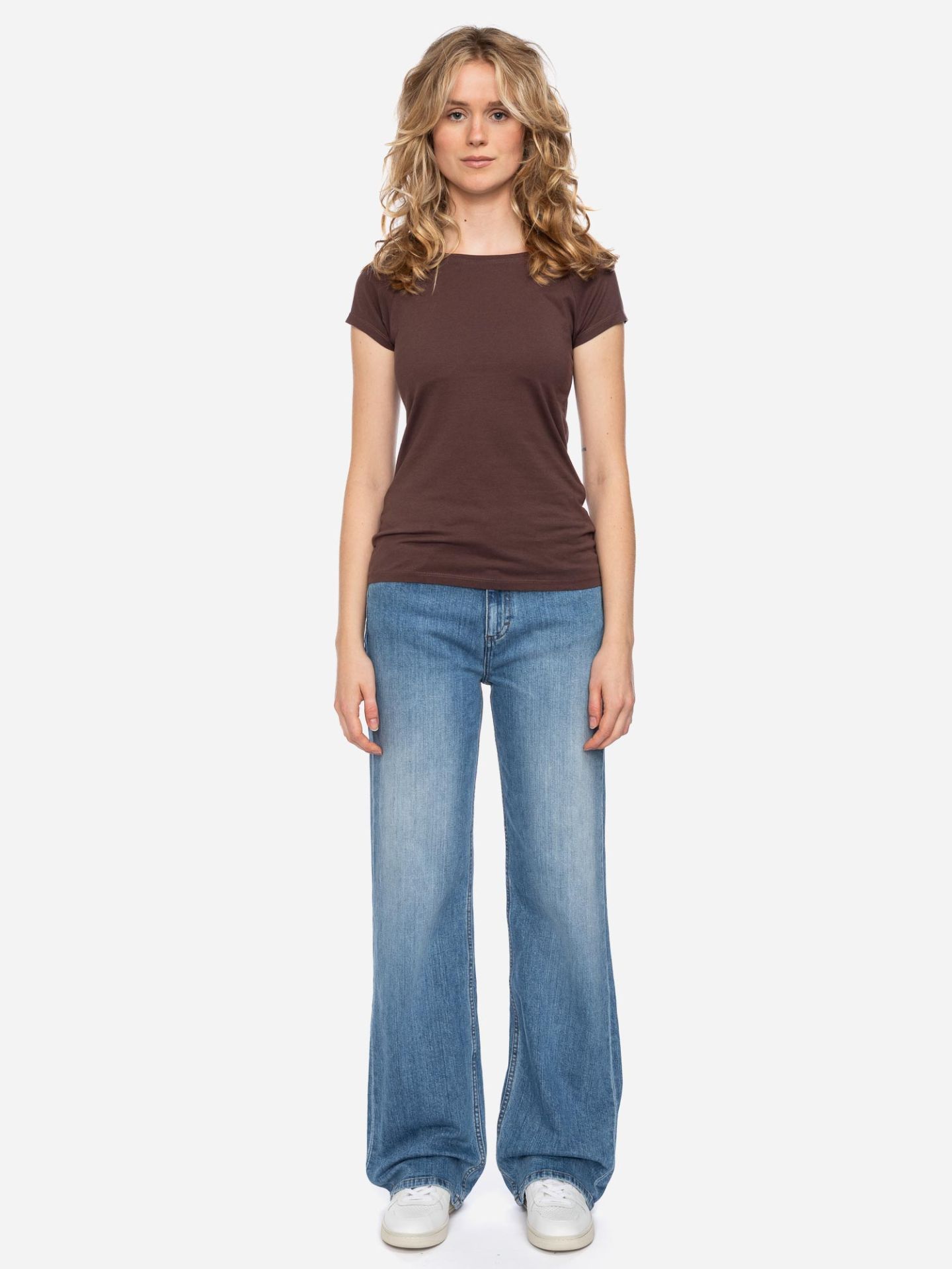 Damesshirt korte mouw biologisch katoen coffee