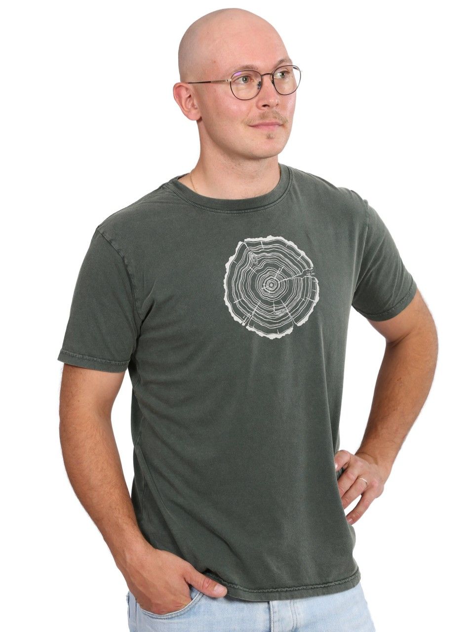 Art herenshirt 'Treeslice' groen stonewashed Life-Tree