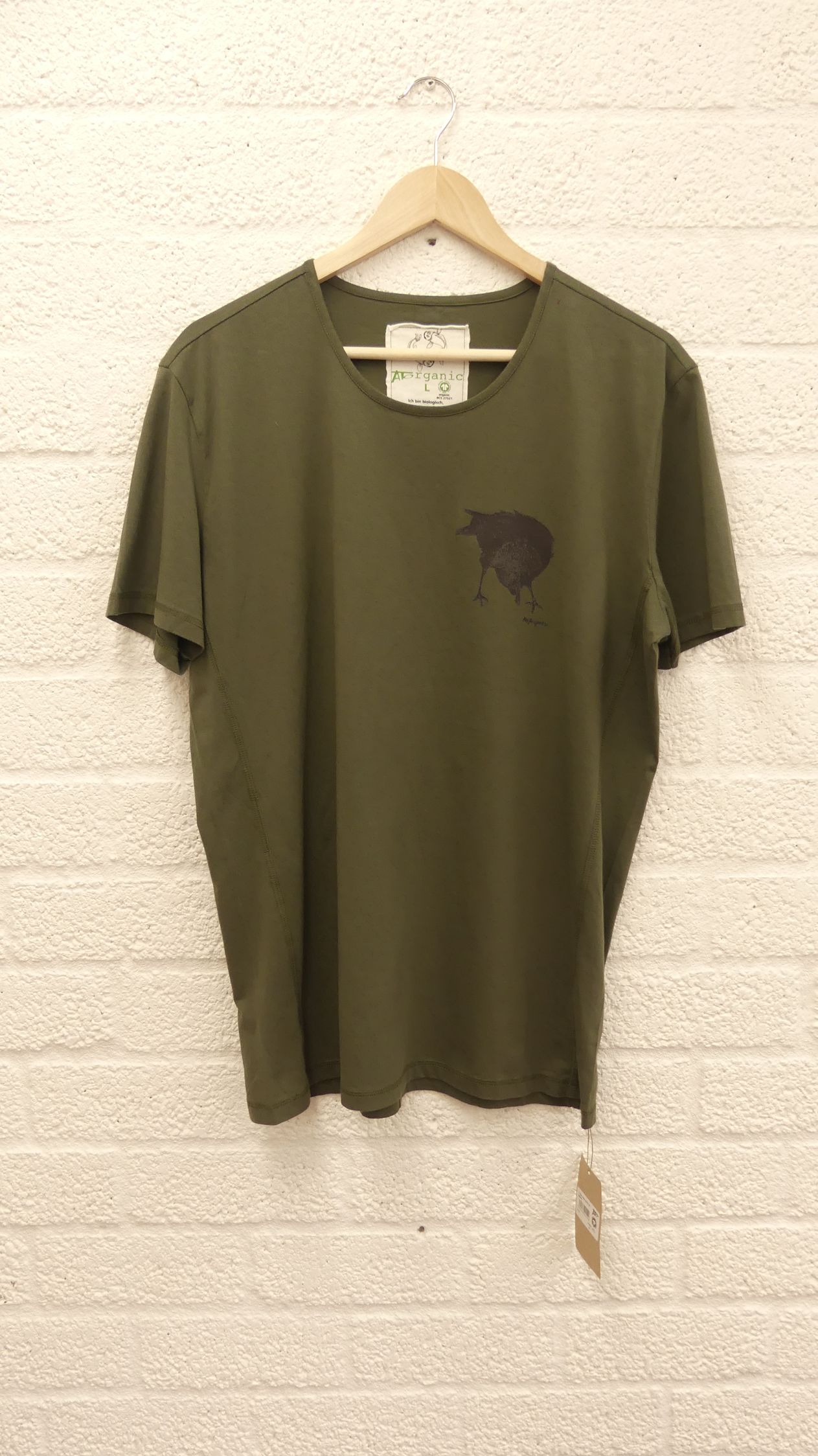 Art shirt 'kauwtje' L donker gedempt groen