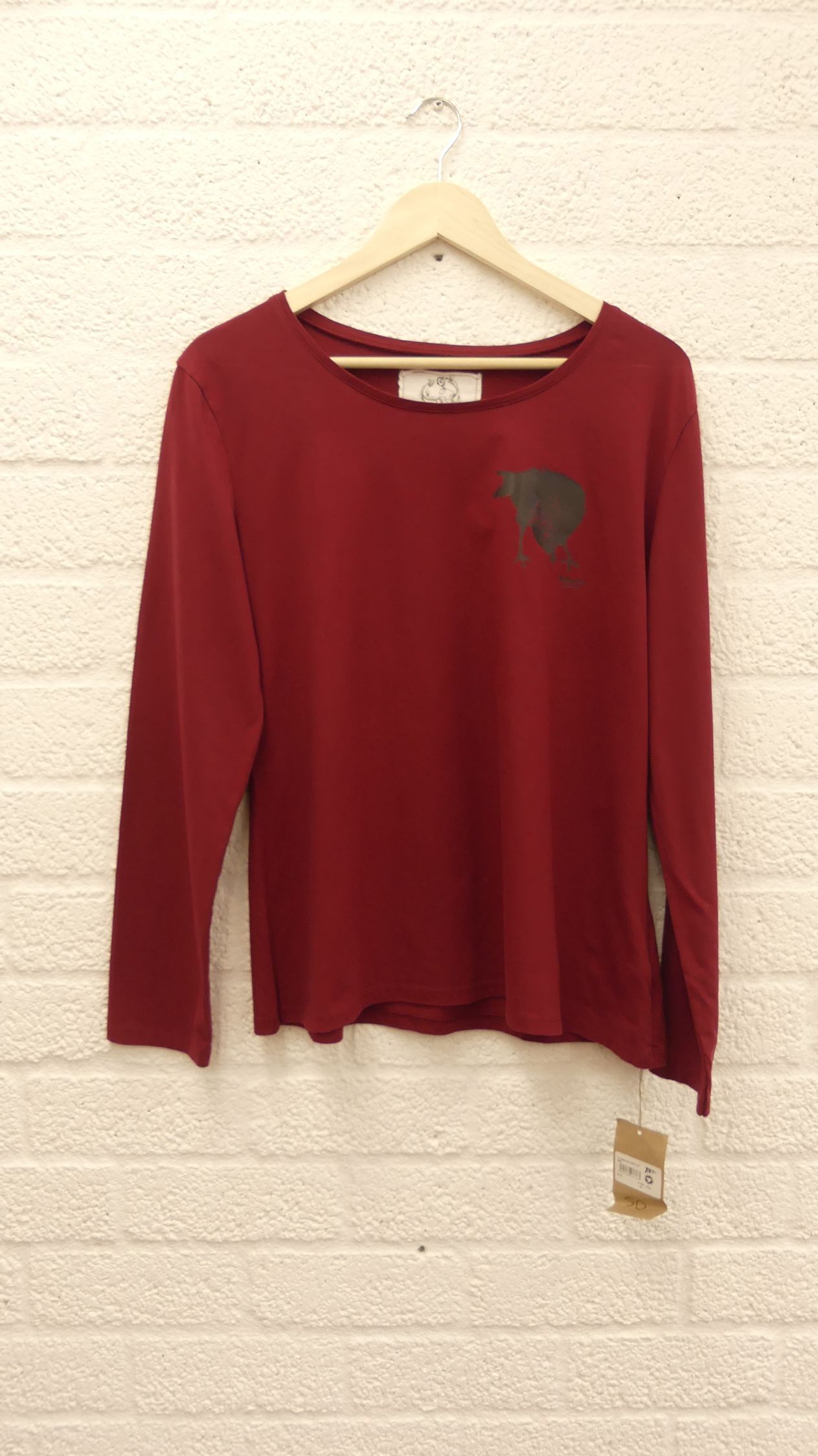 Art-shirt 'kauwtje' mini L bordeauxrood lange mouw