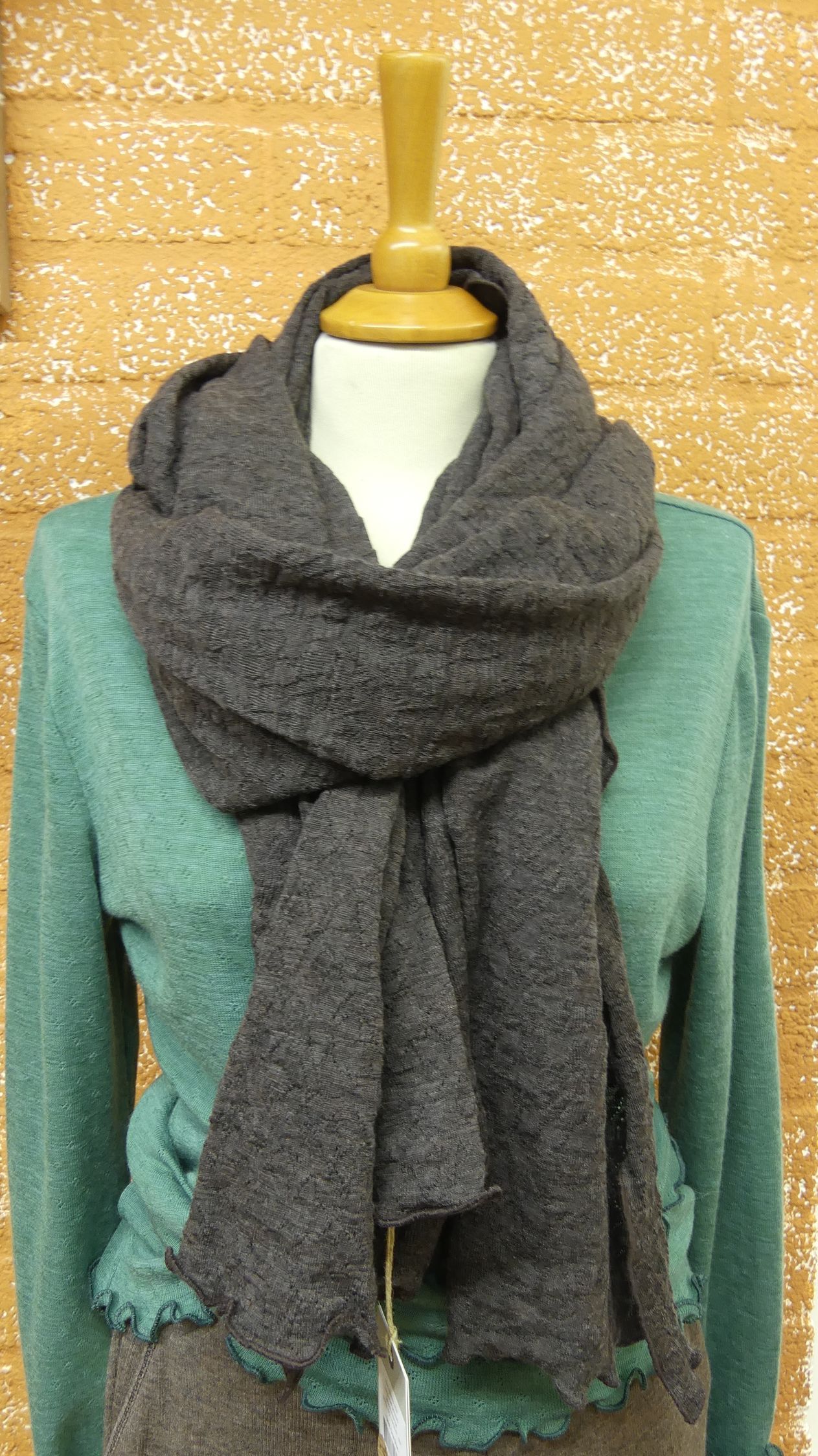 Jacquard sjaal merinowol (2 meter) mokka melange Jalfe