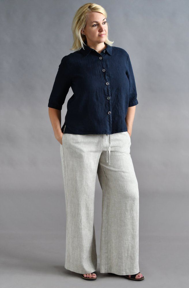 Linnen broek beige melange