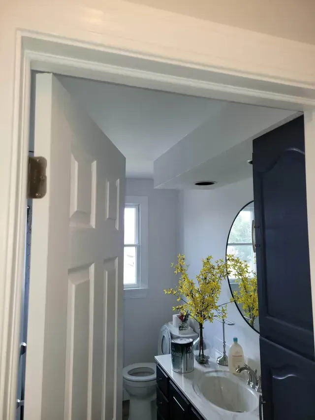 a bathroom with a toilet a sink and a mirror