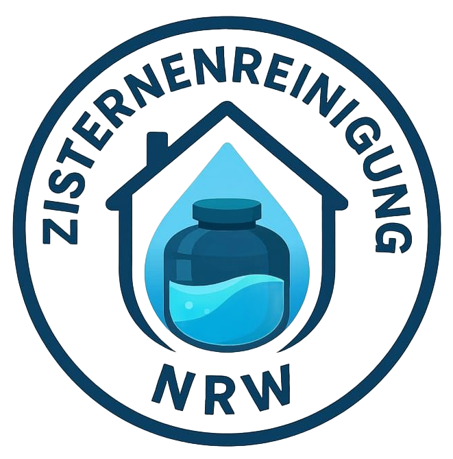 Logo für die Zisternenreinigung in NRW, das einen Wasserbehälter in einer Hausumrisslinie zeigt