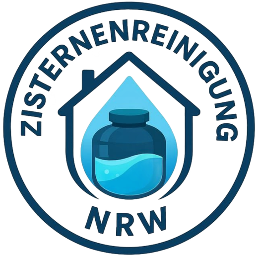 Logo für die Zisternenreinigung in NRW mit einem Wassertank-Symbol innerhalb einer Hausumrisslinie.