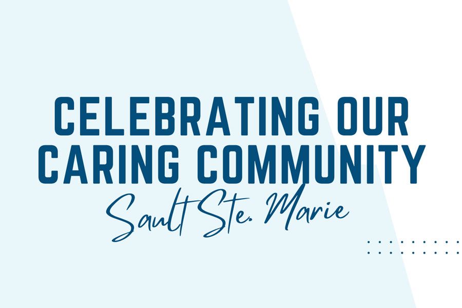 A logo for celebrating our caring community saint ste marie.