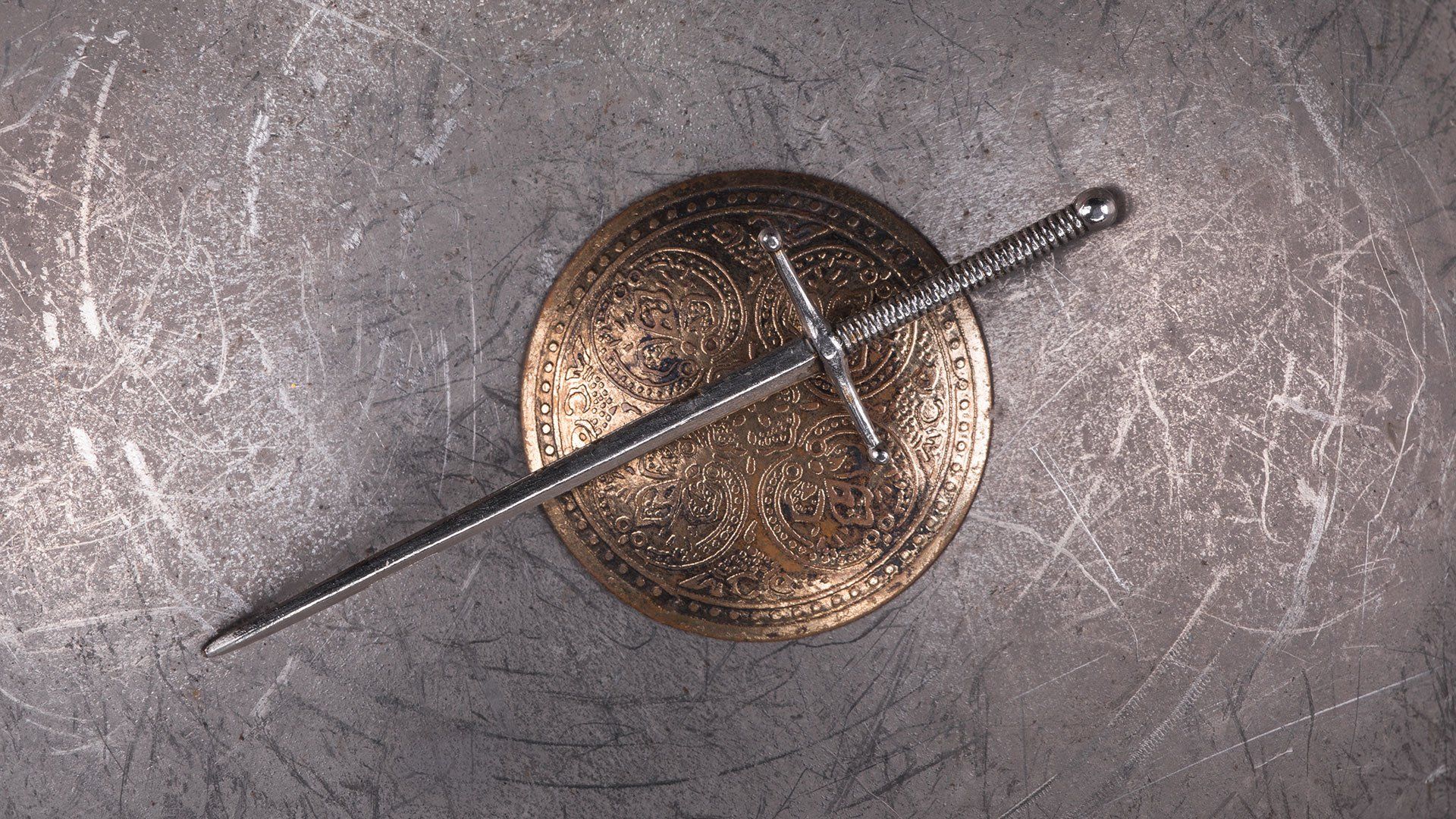 Photograph of a sword and shield